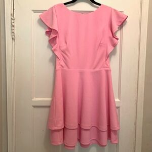 Pink Ruffle Sleeve Mini Dress